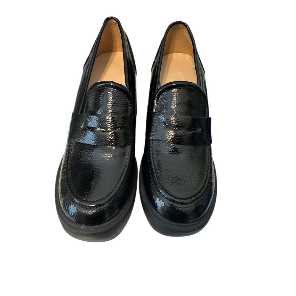 New PRINCESS POLLY Black Loafer Patent Leather Platform Heels Trending Sz 7